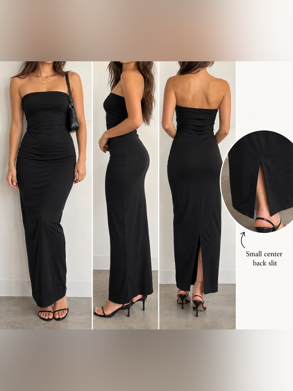 Forever 21 Black Strapless Maxi Dress M Bodycon Column 90s Y2K Minimalist